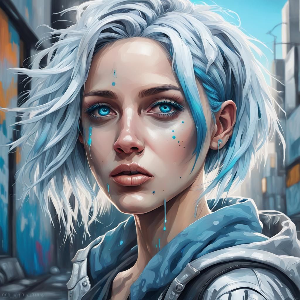 Cyberpunk Goddess in Pastel Blue