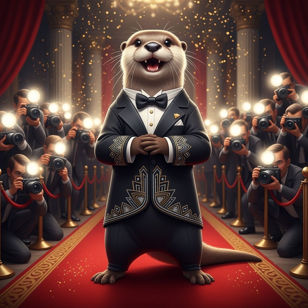 Dapper Otter on the Red Carpet in Digital Art Style