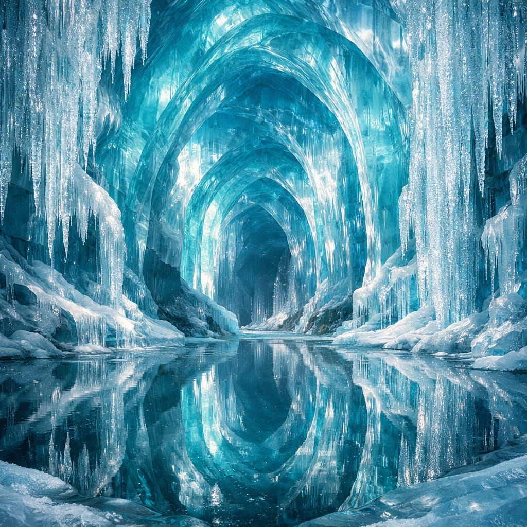 Majestic Glacier Cavern with Glowing Ice Arches