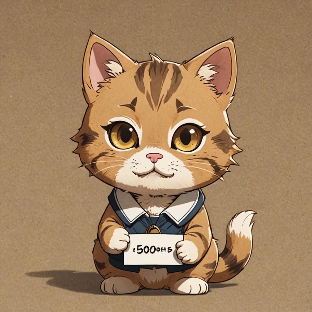 Chibi Tabby Cat Celebrates 500 Followers in Vibrant Anime St...