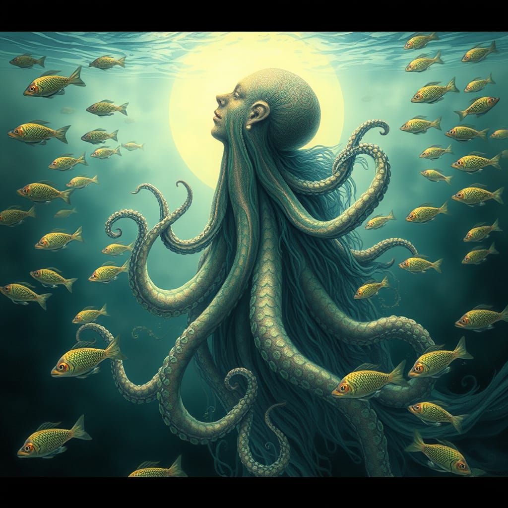 Mystical Octopus Goddess in Dreamy Underwater Realm