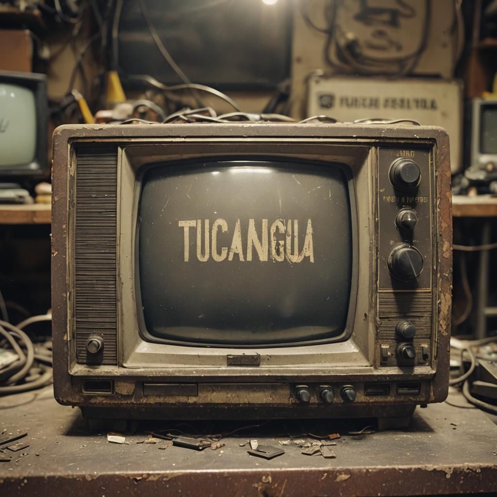 Retro TV Repair Shop Close-Up with TV Tucangua Lettering