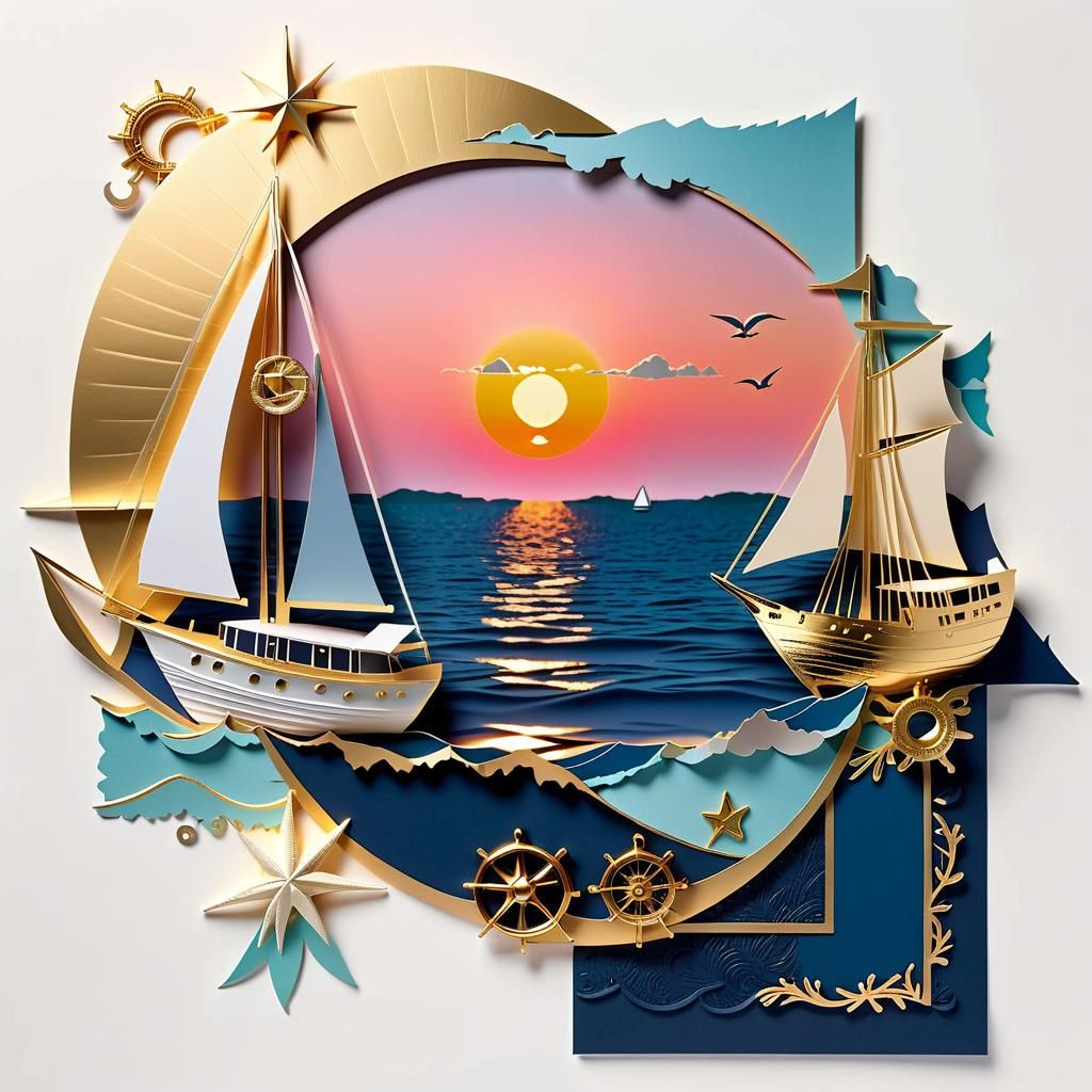 Nautical Dreamscapes in Gold Foil Embossing Style