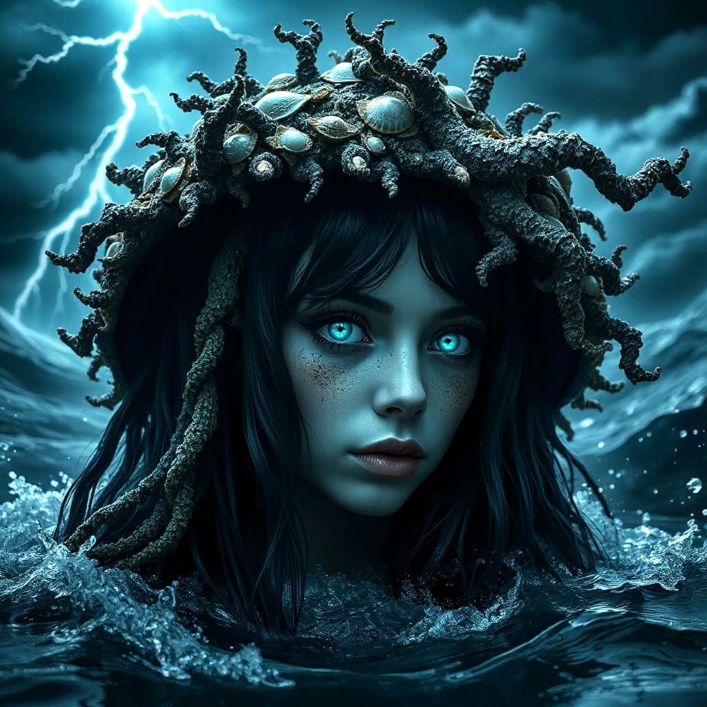 Dark Siren Emerges from Stormy Seas in Gothic Fantasy