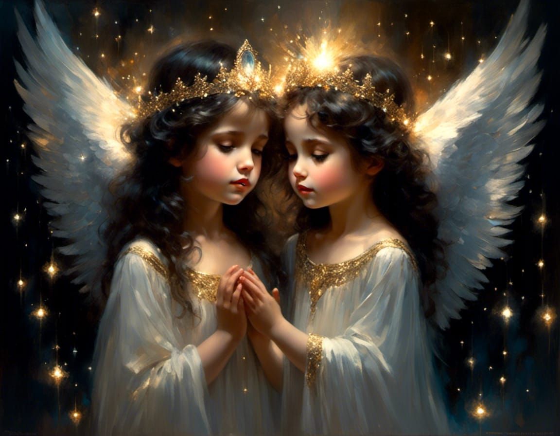 two little angels sharing wings