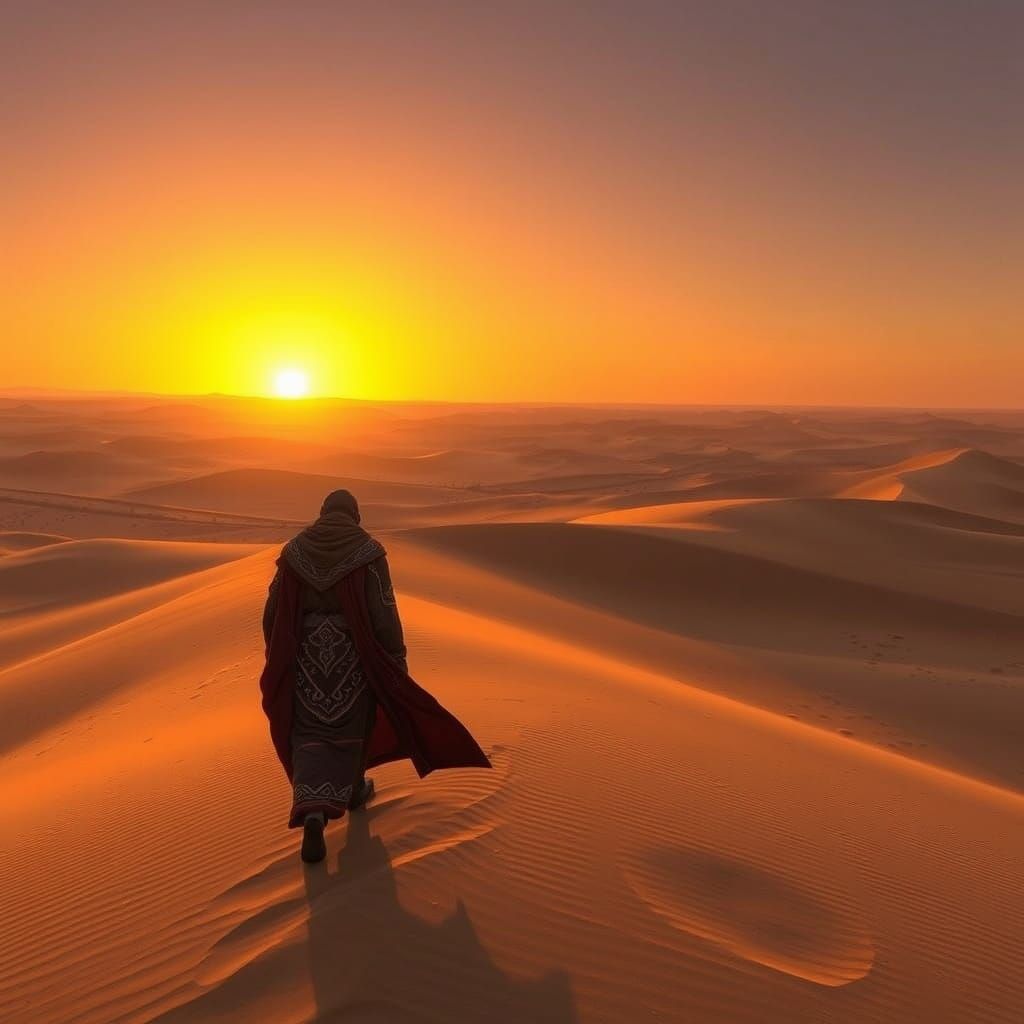 Fantastical Desert Sunset in a Cyberpunk Aesthetic