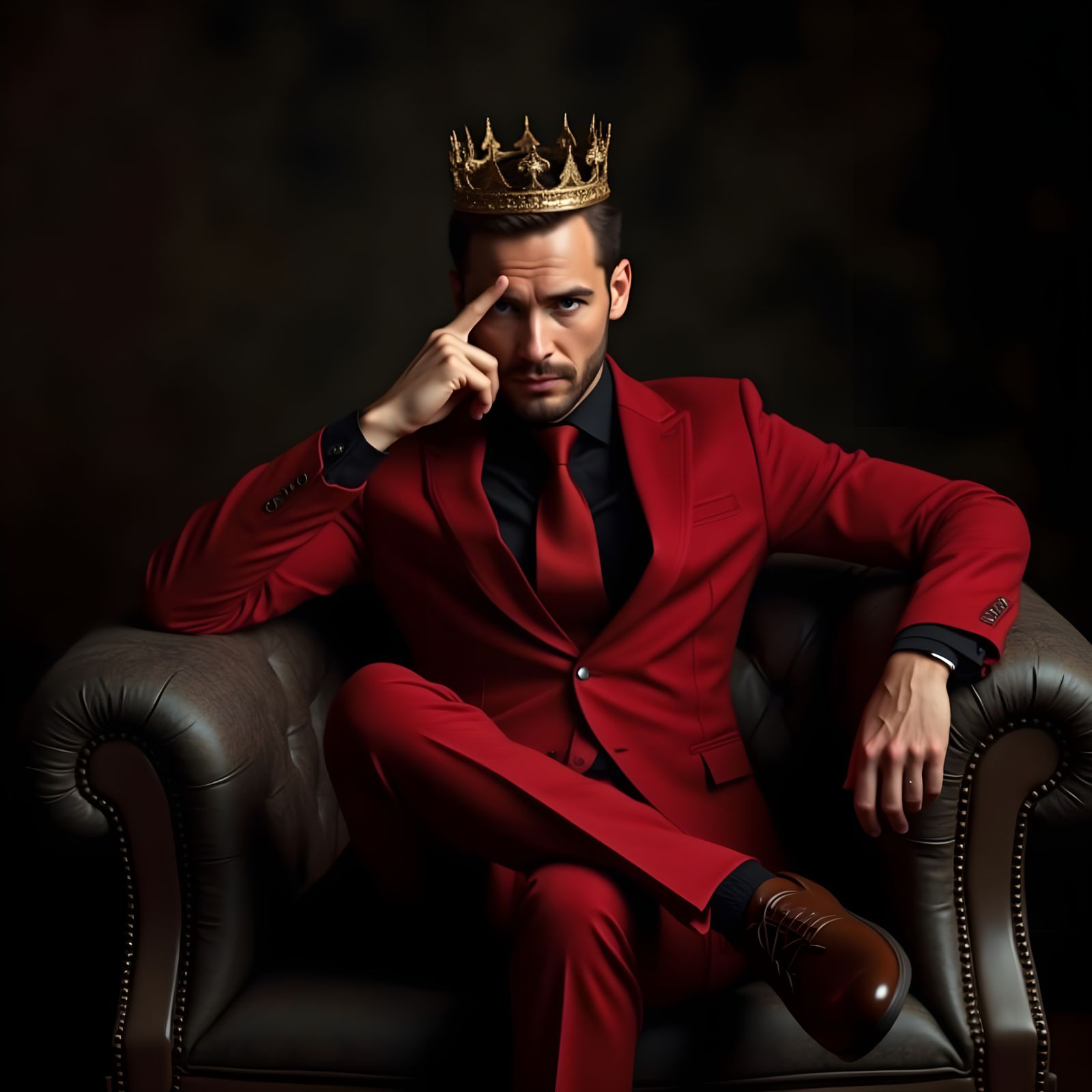 Mysterious Figure in Red Attire Reveals Intense Gaze in Dark...