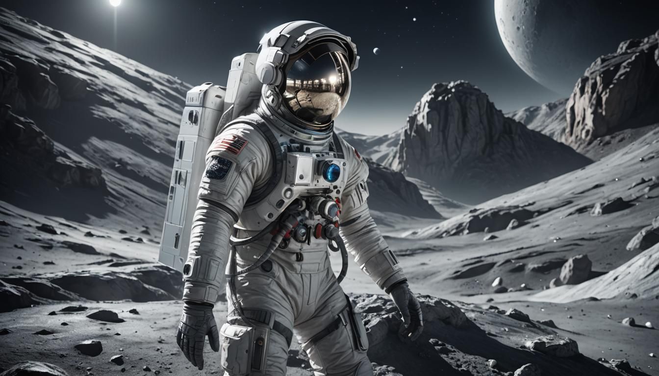 Astronaut in Futuristic Base on the Moon