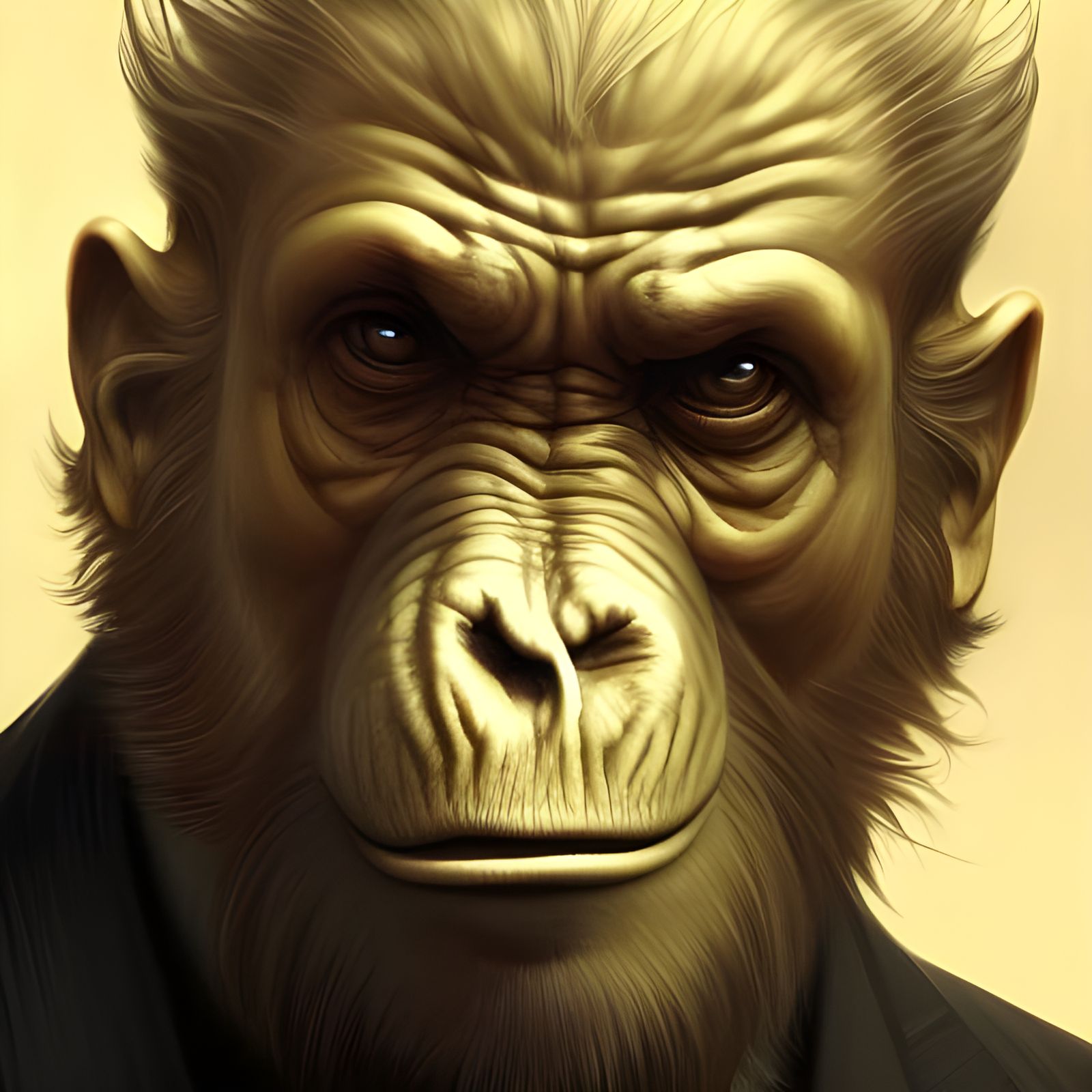 Surreal Ape in Formal Attire with Triadic Colors