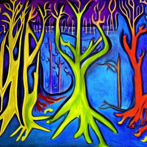 Surrealist Expressionists Overwhelmed by Mystical Forest