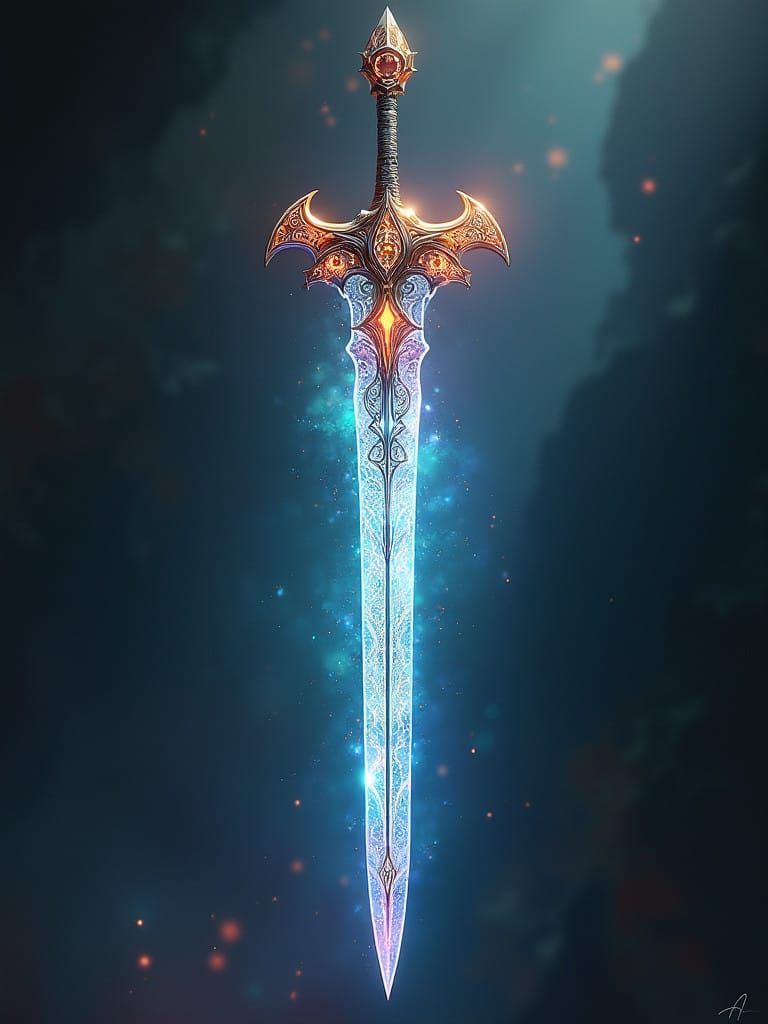 Ethereal Fae Sword Radiates Holy Power in Art Nouveau Style