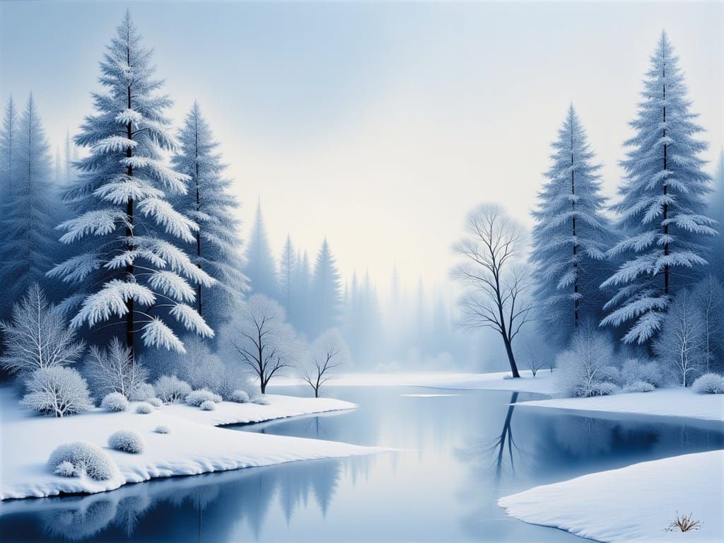 Serene Winter Landscape Oil Painting