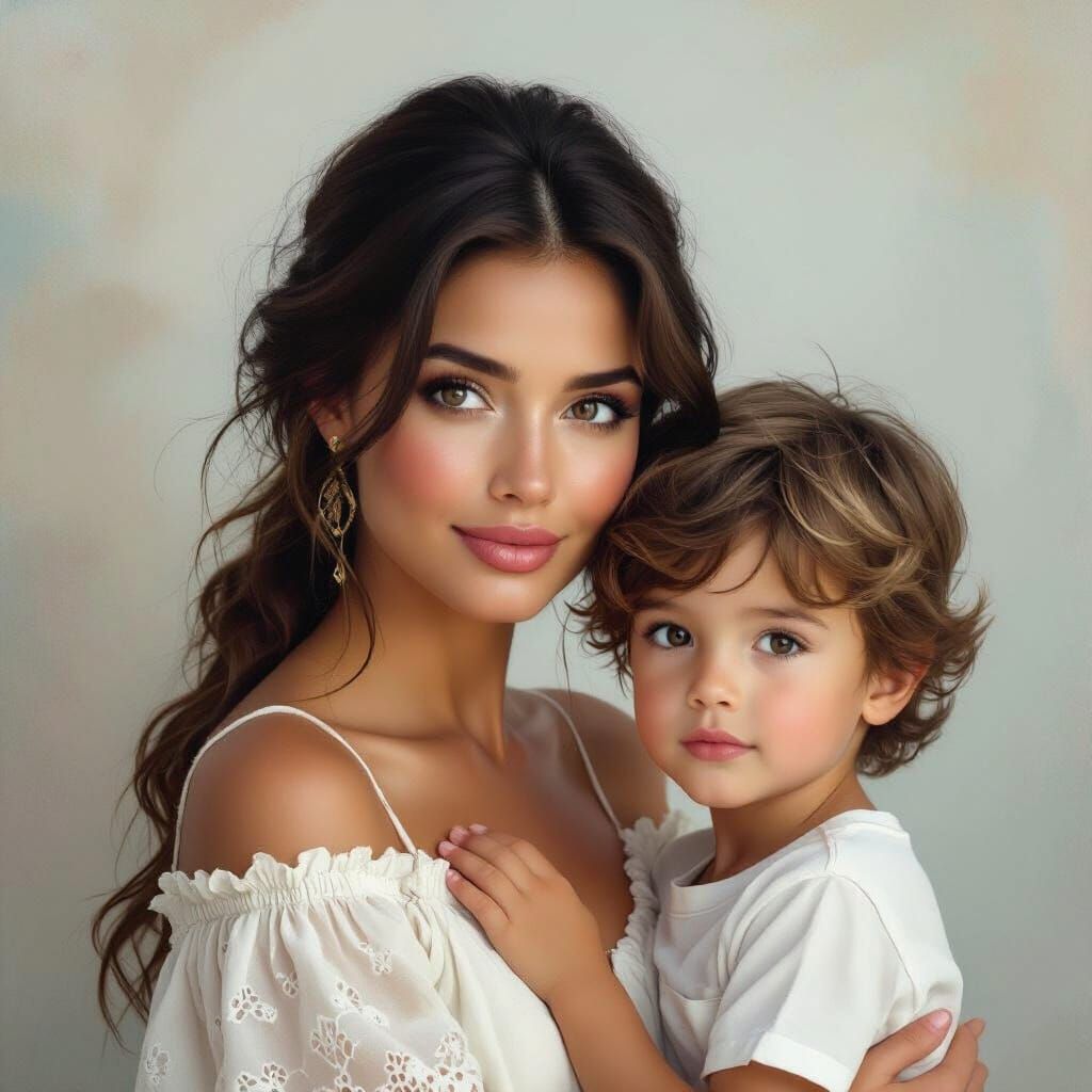 Ethereal Portrait of Mother and Child in Romantic Style