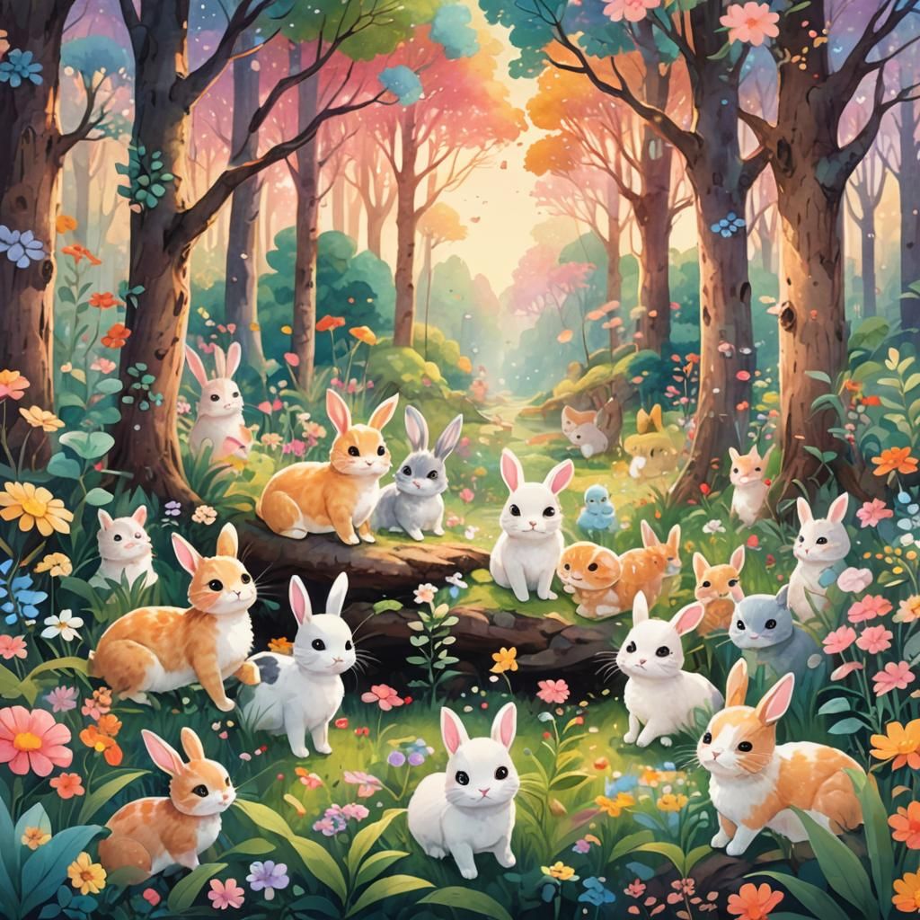 Whimsical Kawaii Forest Scene