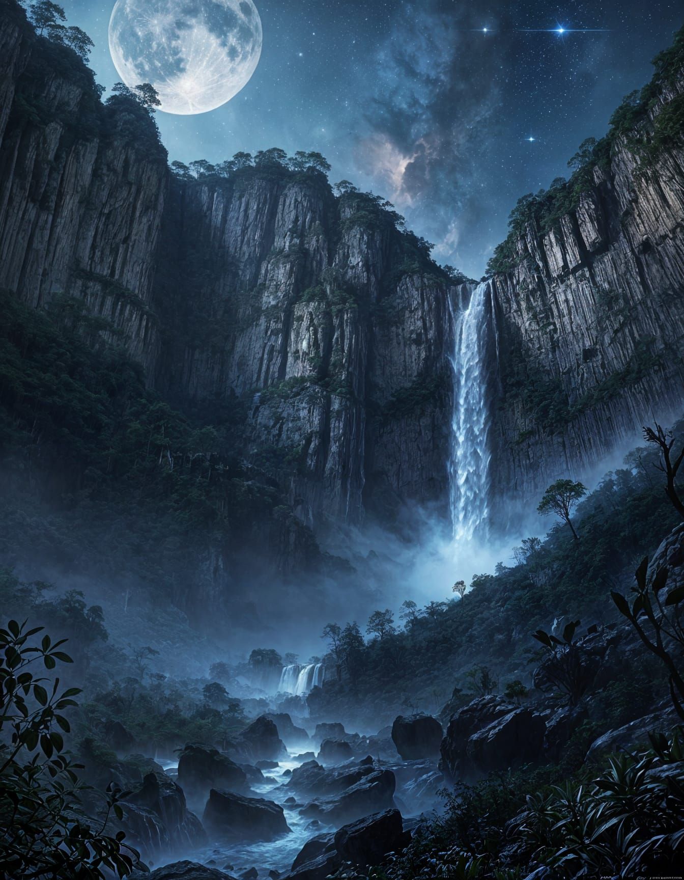 Ethereal Moonlit Realm of Angel Falls