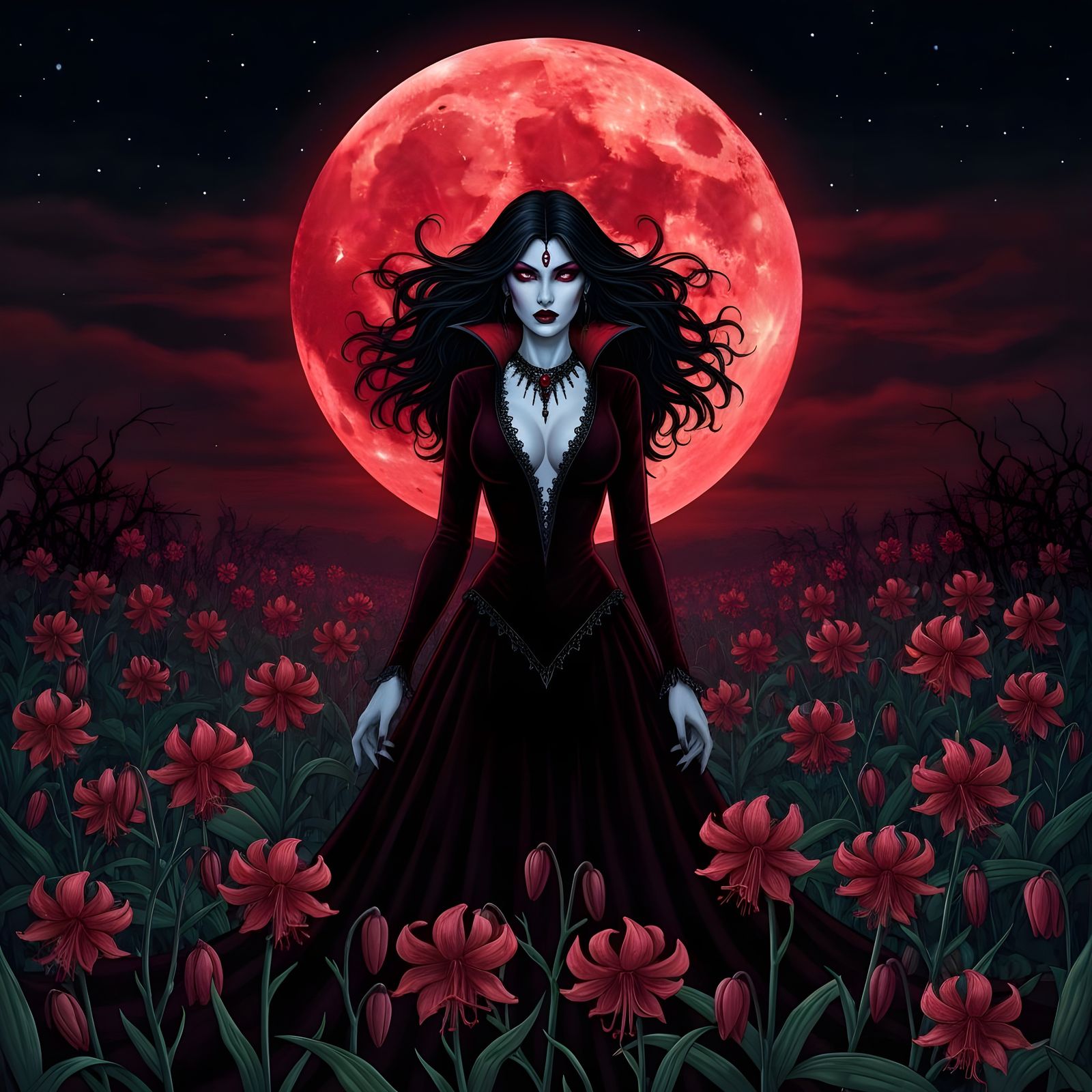 Vampire Gardener Under Blood Moon