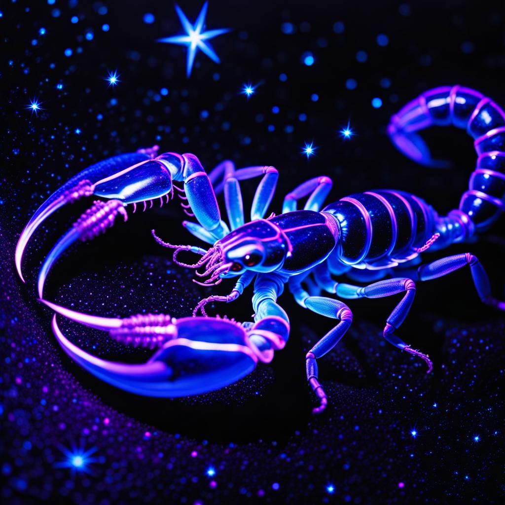 Bioluminescent Scorpion in Psychedelic Black Light Dream