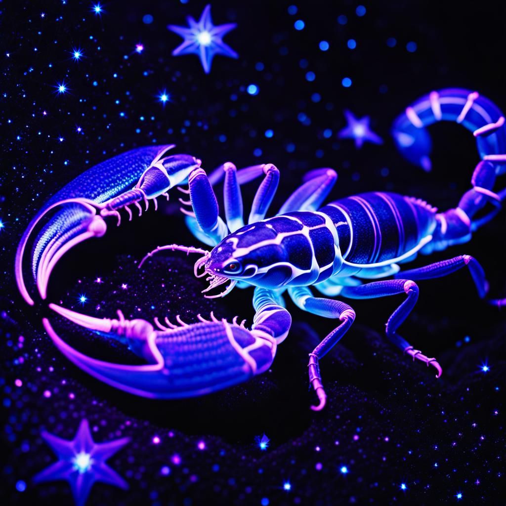 Bioluminescent Scorpion in Psychedelic Black Light Dream