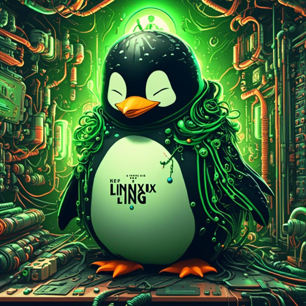 Dark Fantasy Linux Penguin in Hyperdetailed Circuit Art