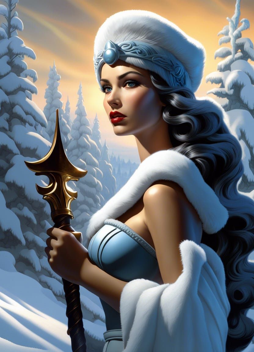 Mythical Winter Goddess in Cyberpunk Style