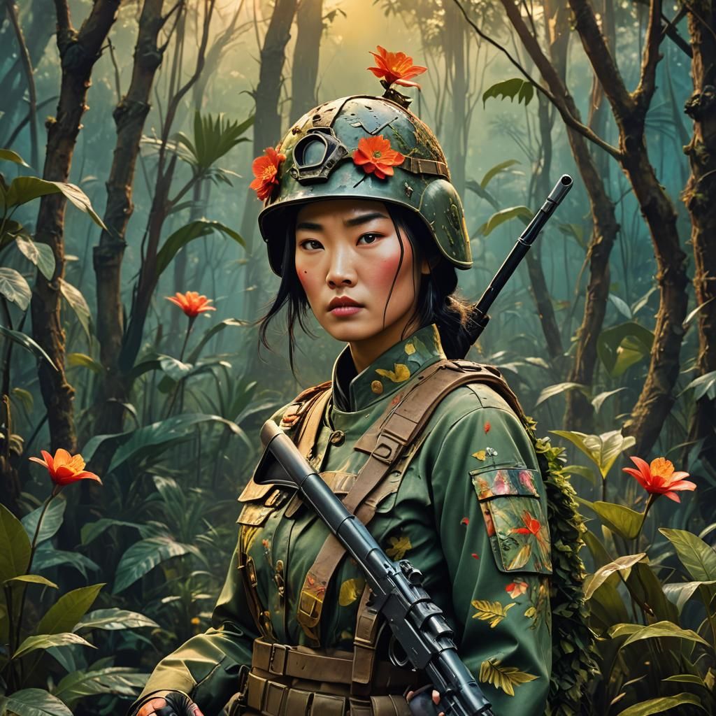 Mulan in War-Torn Jungle Surrealism Masterpiece