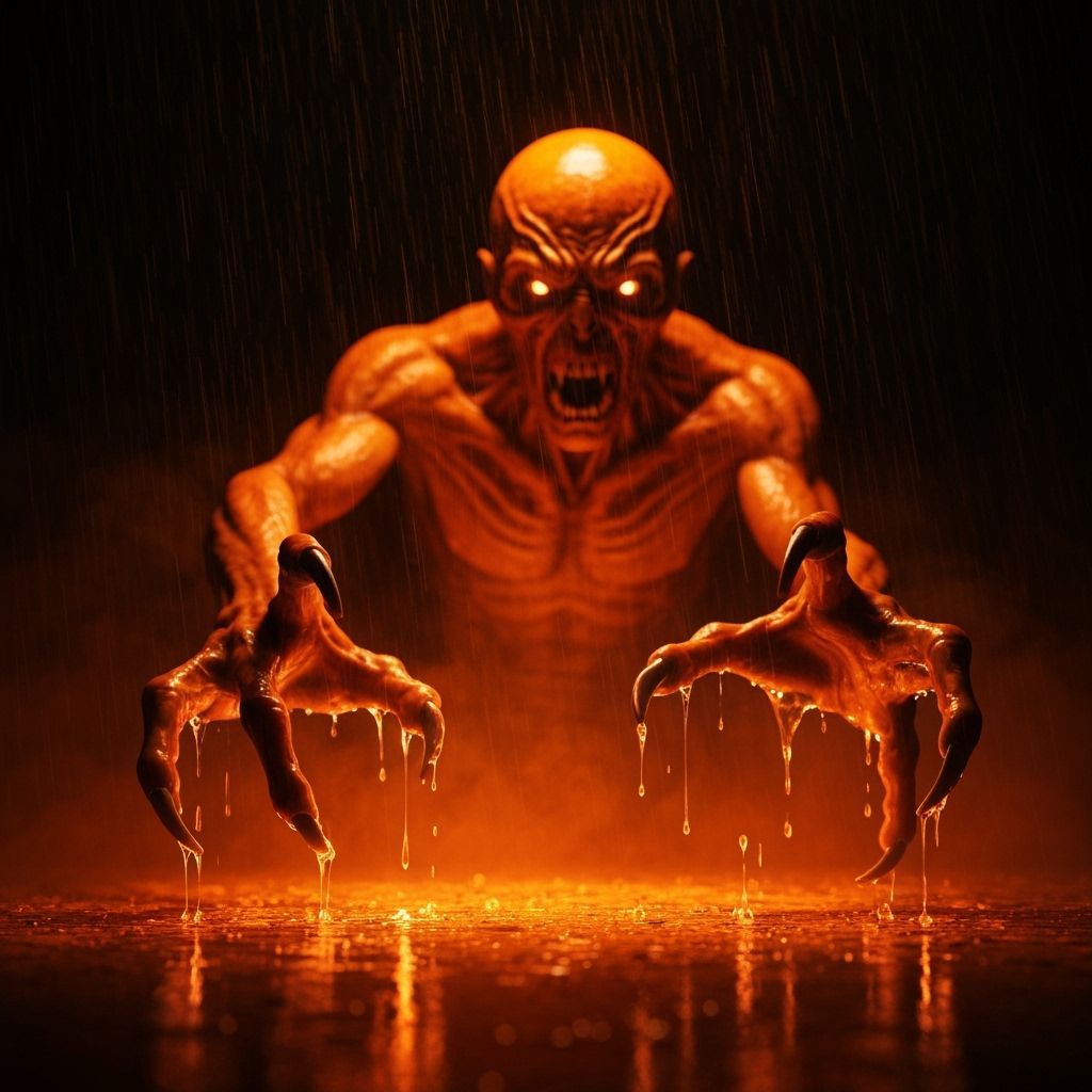 Horrifying Orange Monster Emerges from Darkness