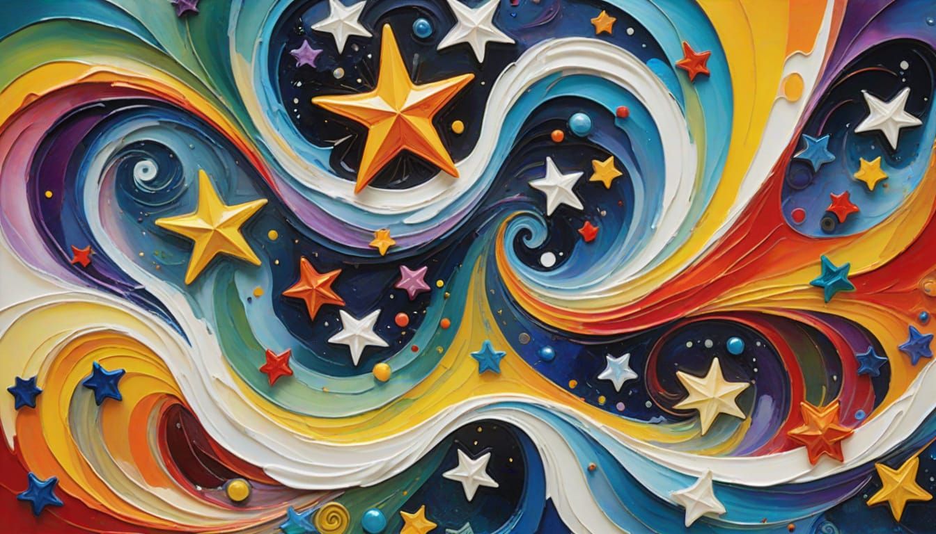 Surreal Cosmic Dance in Vibrant Impasto