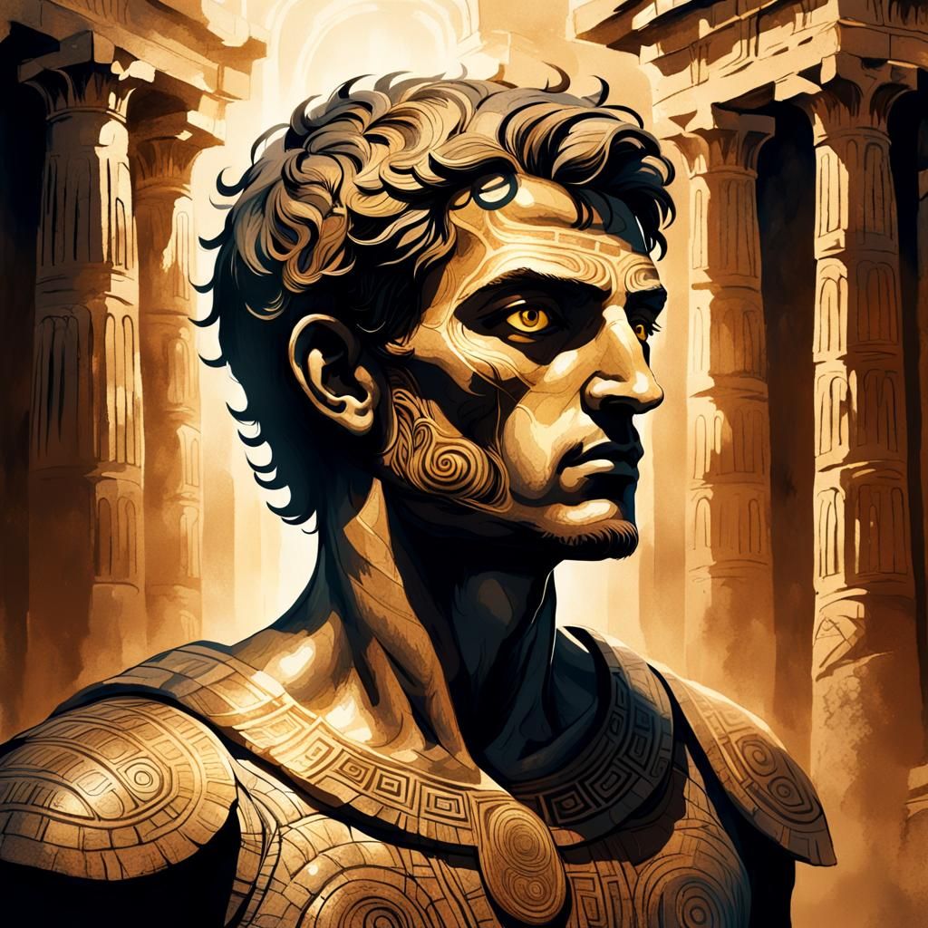 Mysterious Greek Temple Guardian in Earthy Tones