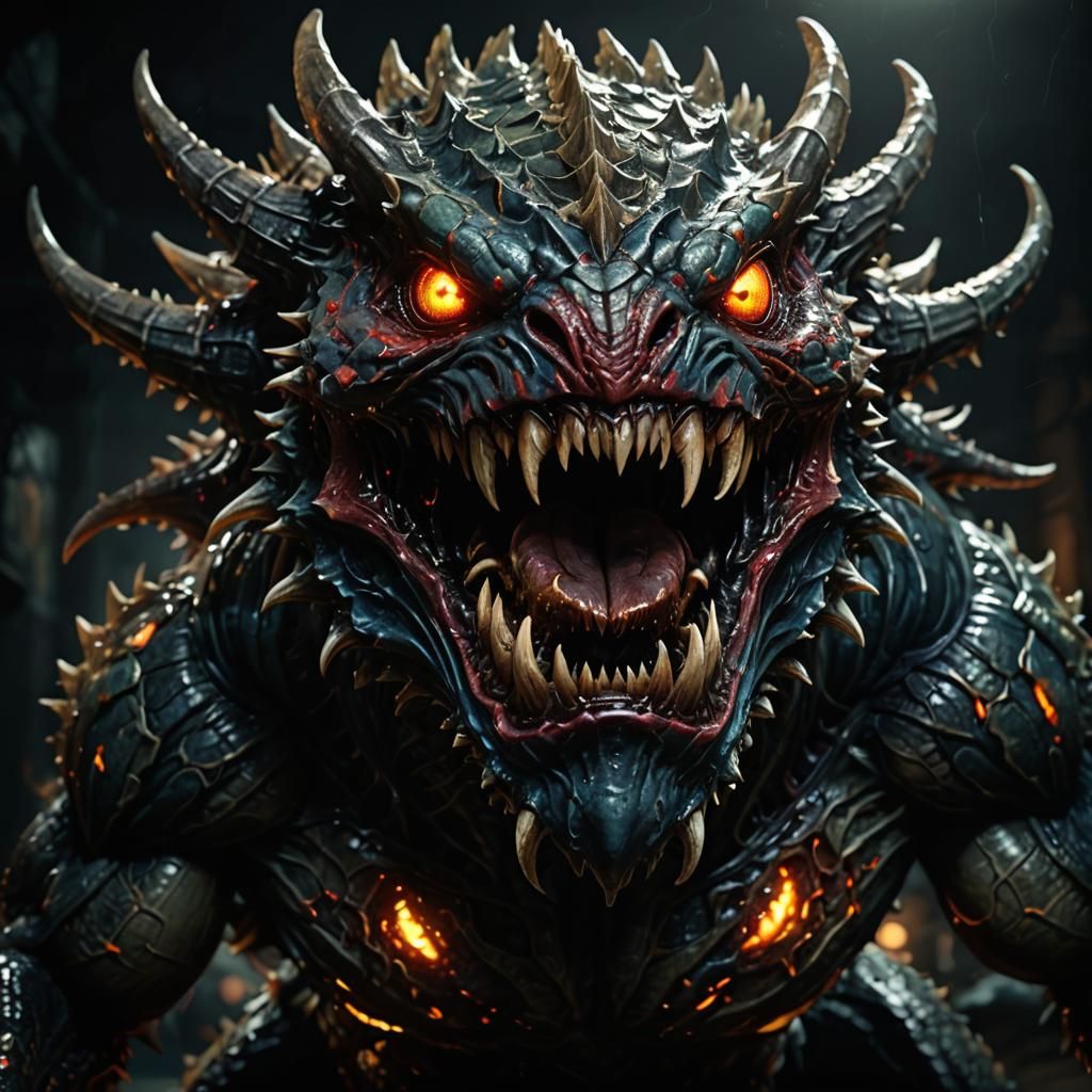 Glowing Monster Emerges from Dark Shadows in Photorealistic...