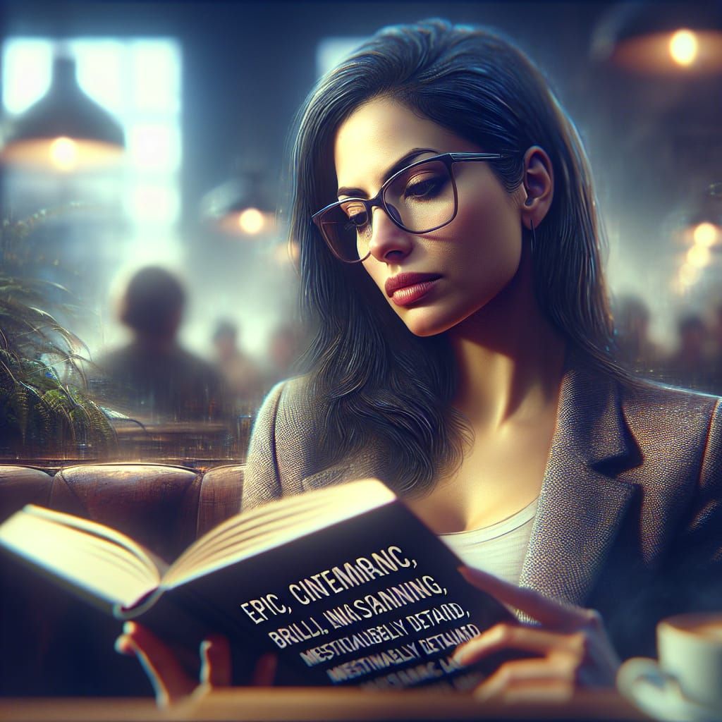 Contemporary Hispanic Woman Lost in Literary Masterpiece