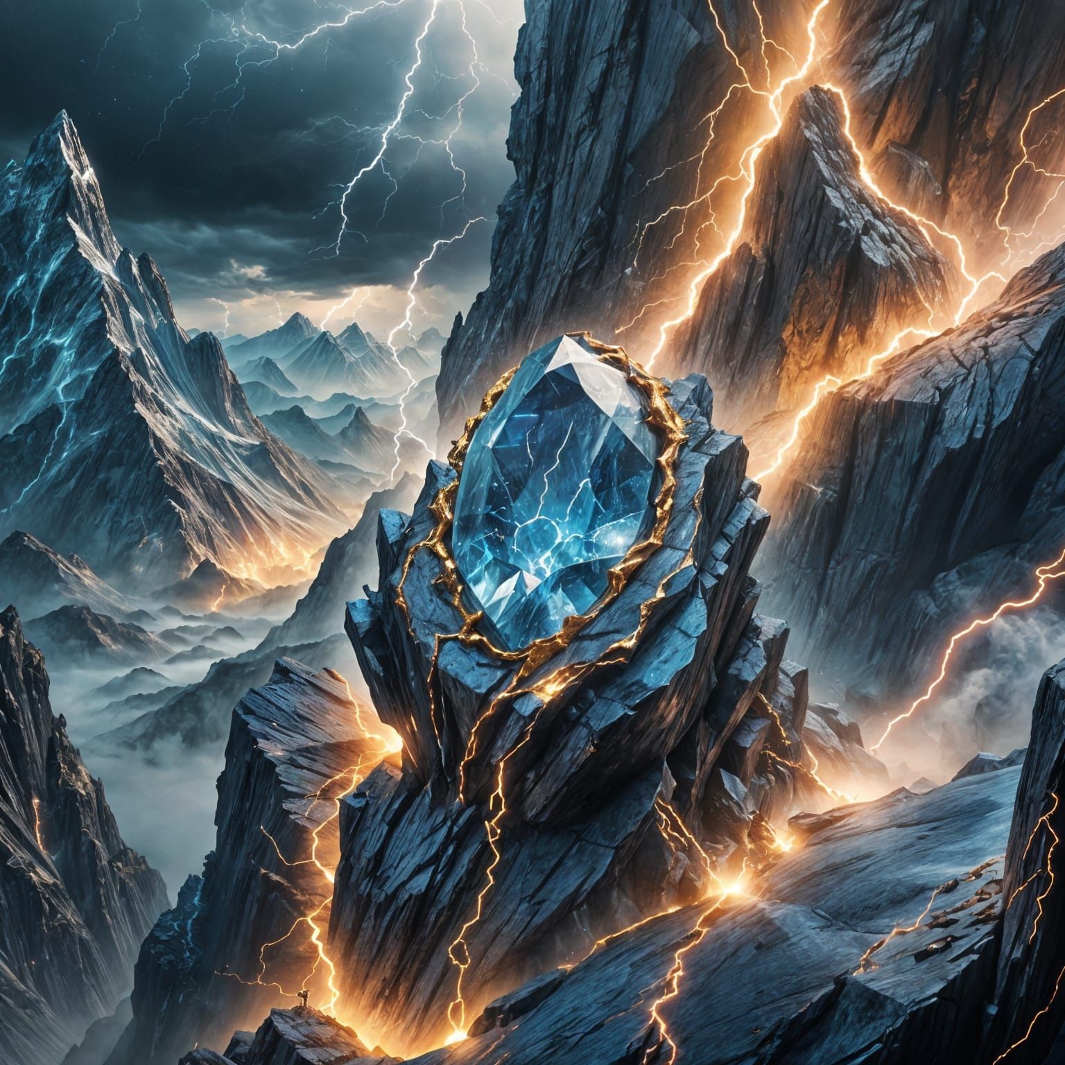 Radiant Blue Gem Amidst Tempestuous Storm