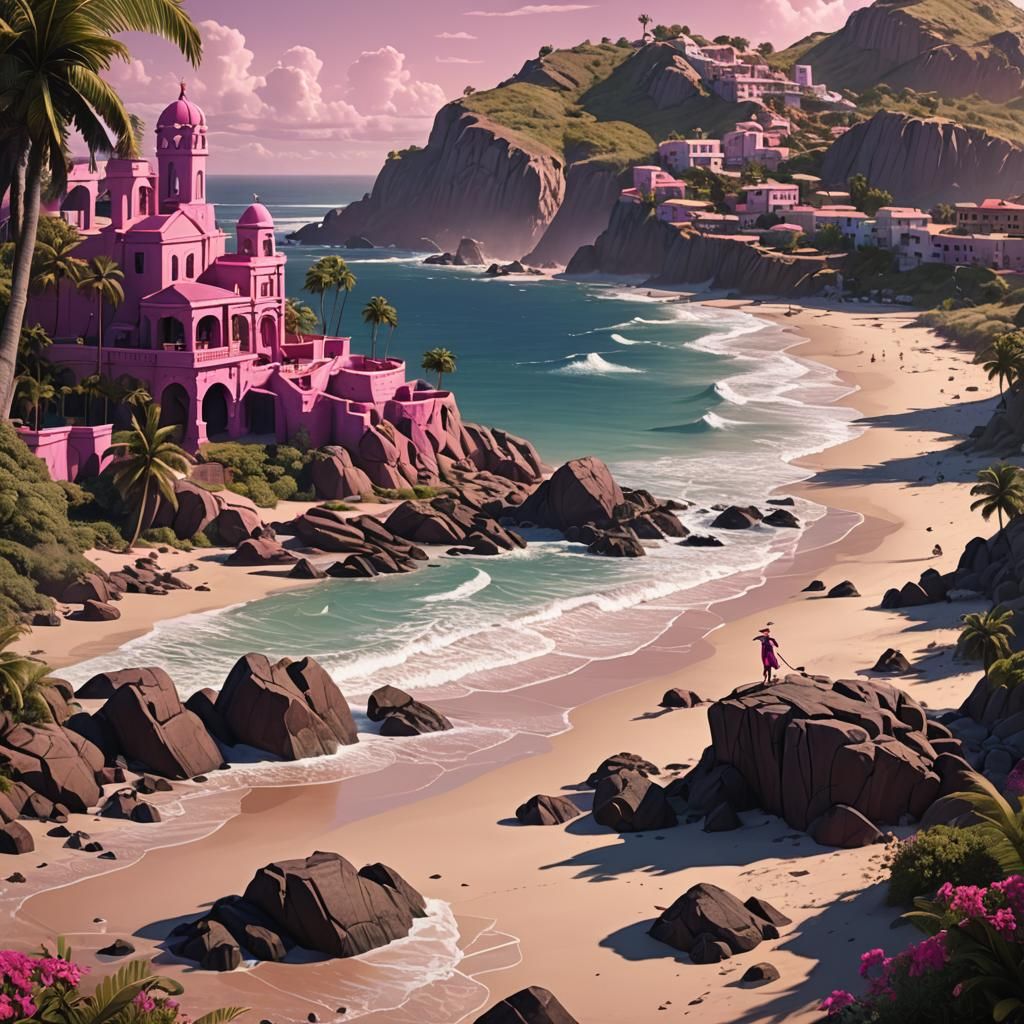 Futuristic Beach Scene in Vibrant Colors