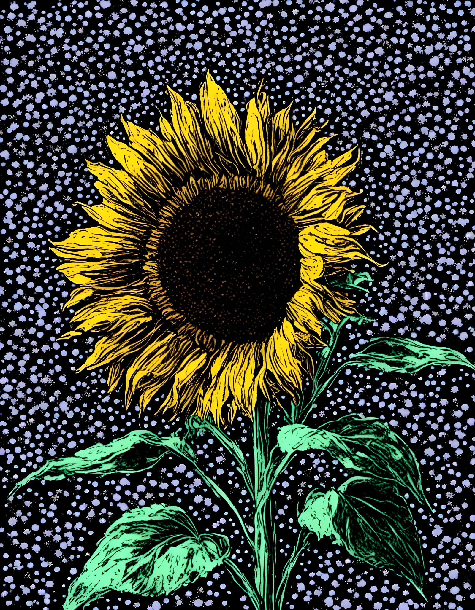 Vibrant Sunflower Radiates in High Contrast Digital Art