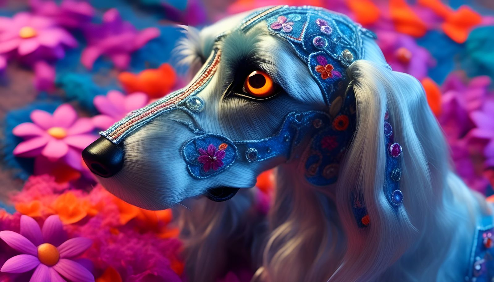 Futuristic Afro-Chic Afghan Hound Puppy