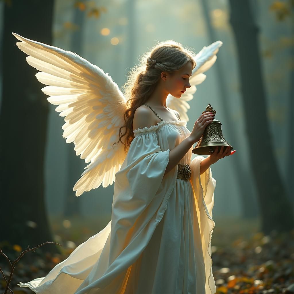 Serene Angel in Mystical Forest