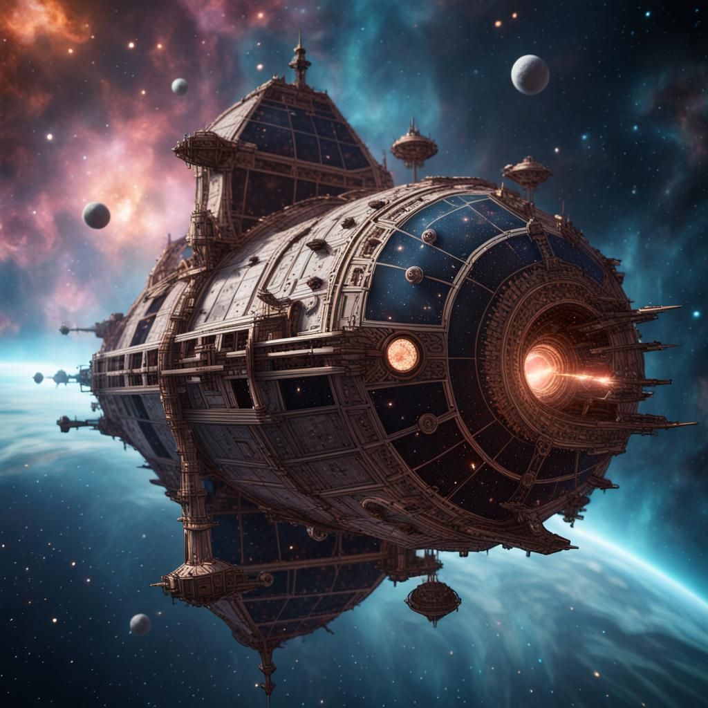 Surreal Space Caravel in Nebula with Intricate Patterns and....