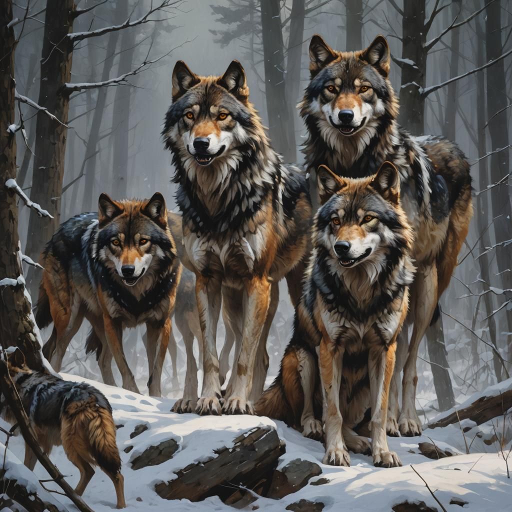 Mysterious Wolves in a Dark, Sinister Landscape