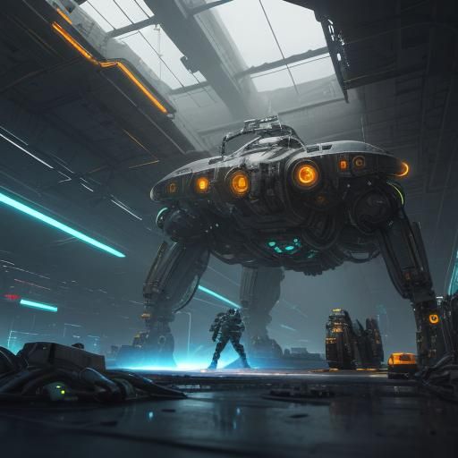 Expert Futuristic Technician in High-Tech Repair Bay