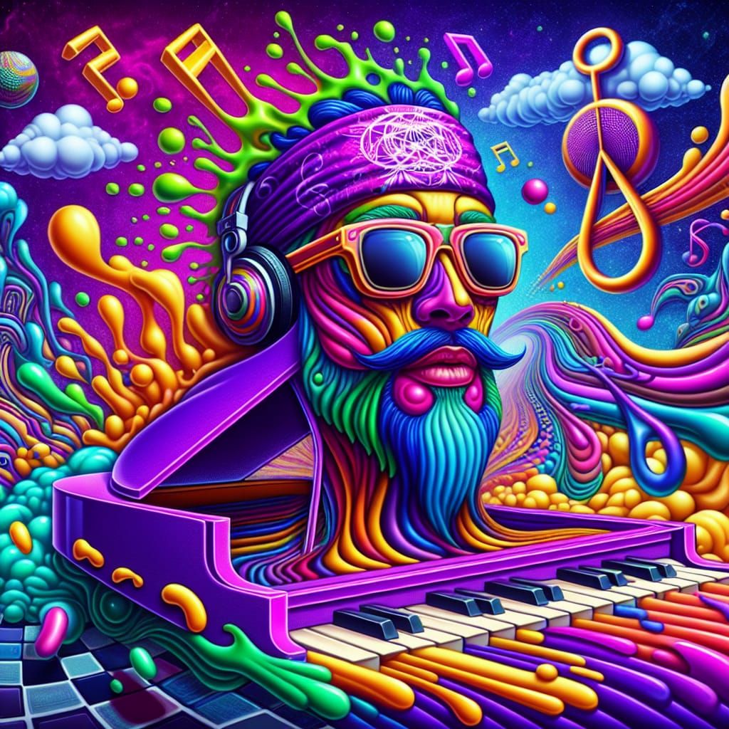 Whimsical Funk Fusion: A Purple Piano Meltdown