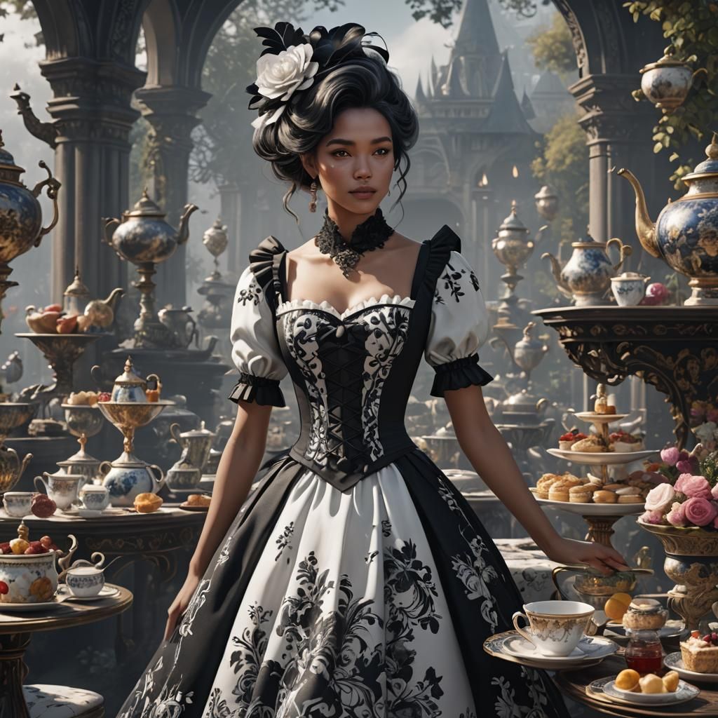 Elegant Teaparty Maven in Whimsical Fantasy Setting