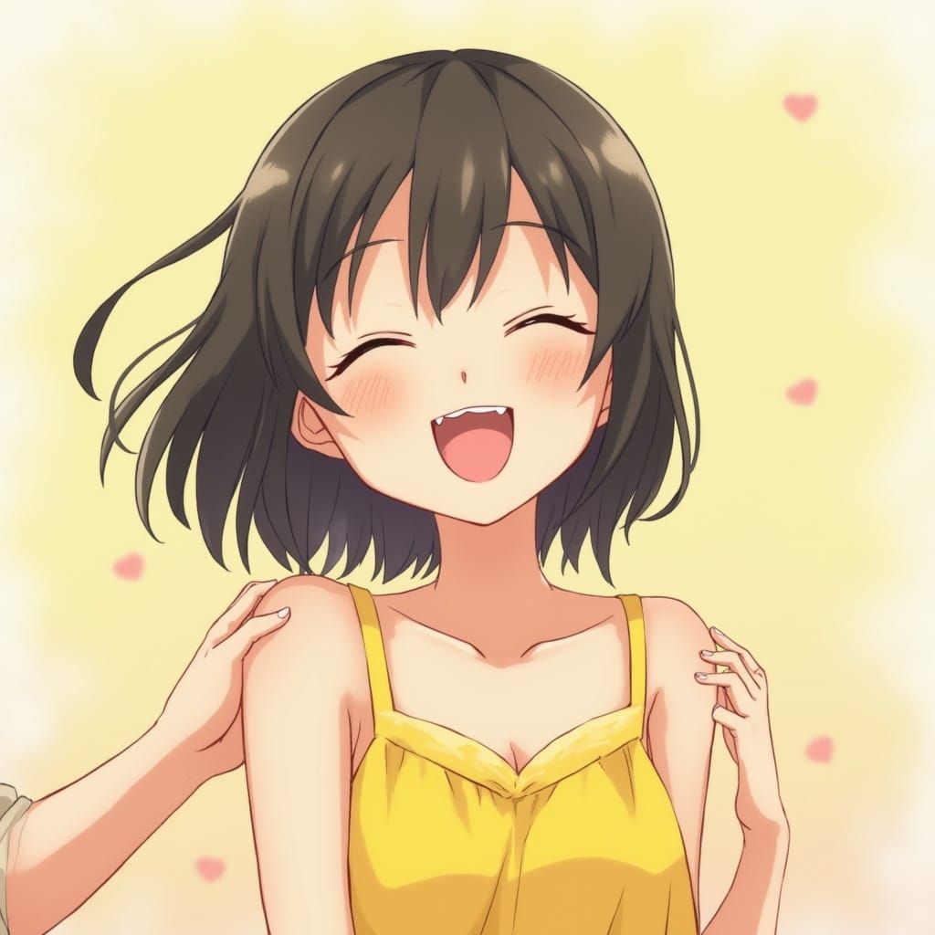 Anime Girl Laughing Joyfully in Yellow Sundress