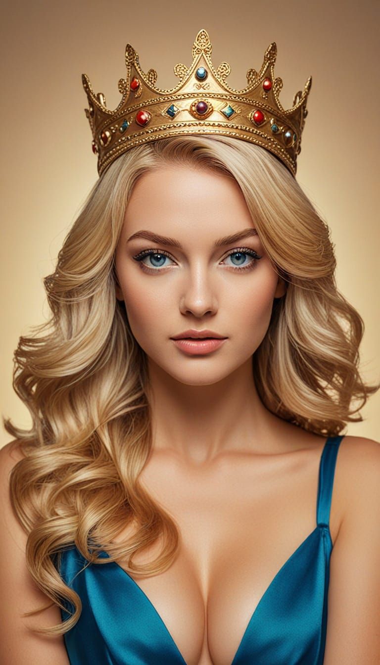 Retro Pin-Up Queen with Golden Crown in Cinematic Light