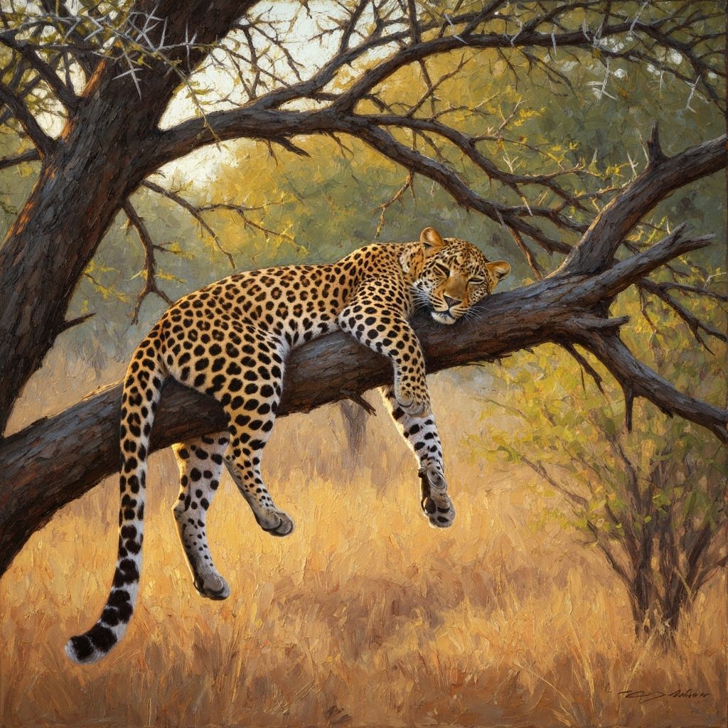 Leopard Resting on Branch in Golden Hour Light