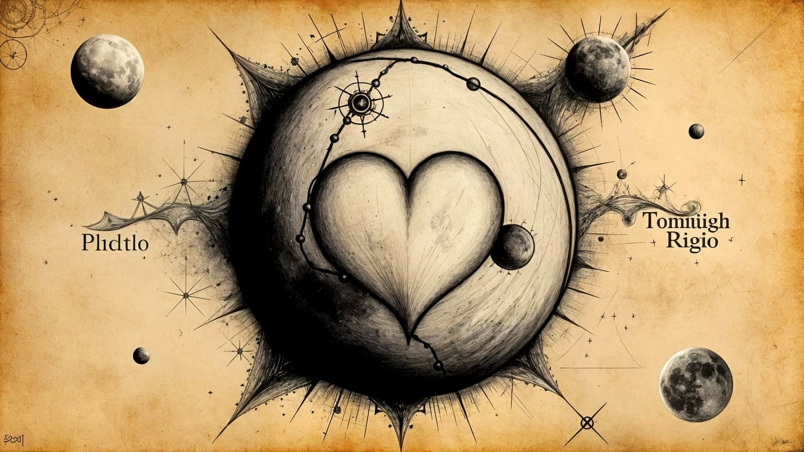 Detailed Charcoal Drawing of Pluto and Charon