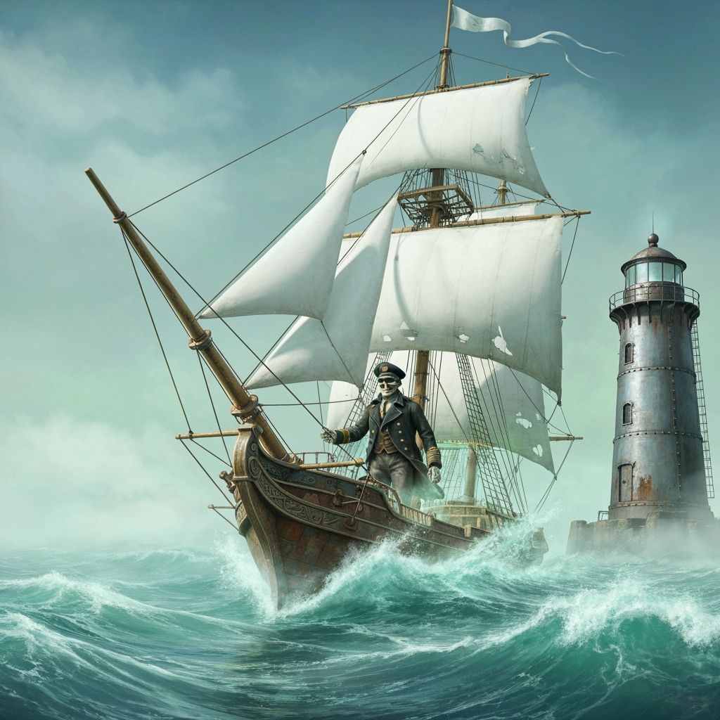 Ghostly Steampunk Ship Sails Through Misty Seas