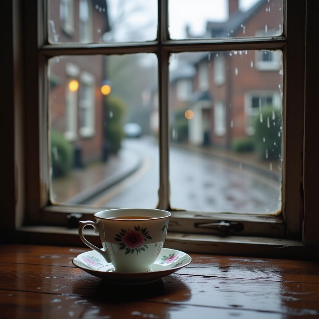 Antique Teacup by Window in Soft Morning Light