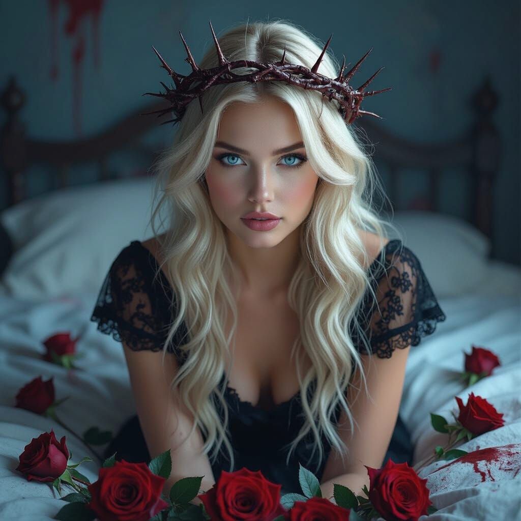 Thorn Crowned Woman in Ominous Biomechanical Setting