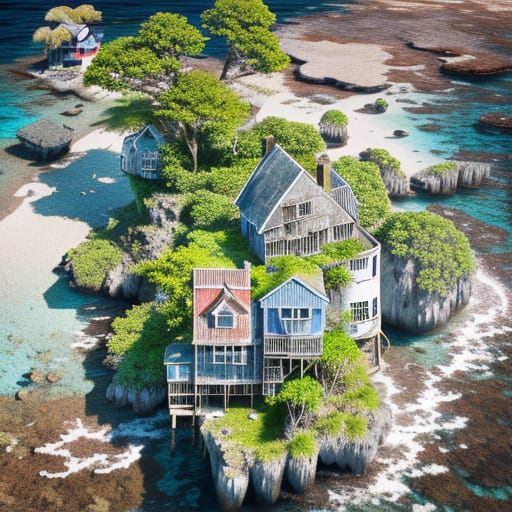 A Photorealistic Masterpiece of a Weathered Island Mansion