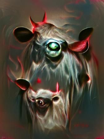 A Menacing Cow Portrait in Dark, Gothic Style