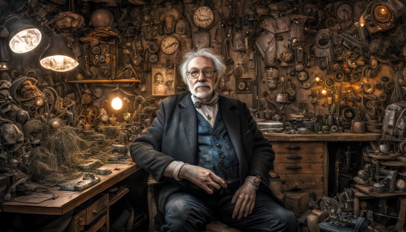 Steampunk Inventor Goofy in Baroque Workshop